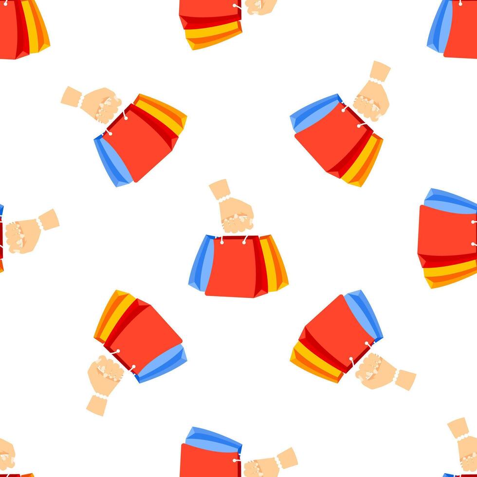 Hand Holding Shopping Bags Seamless Pattern on White Background vector