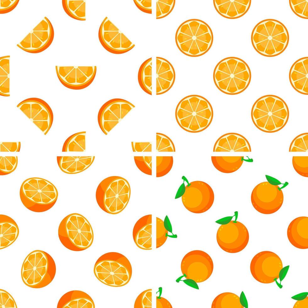 Seamless pattern with oranges, slices and halves creating a vibrant citrus design vector
