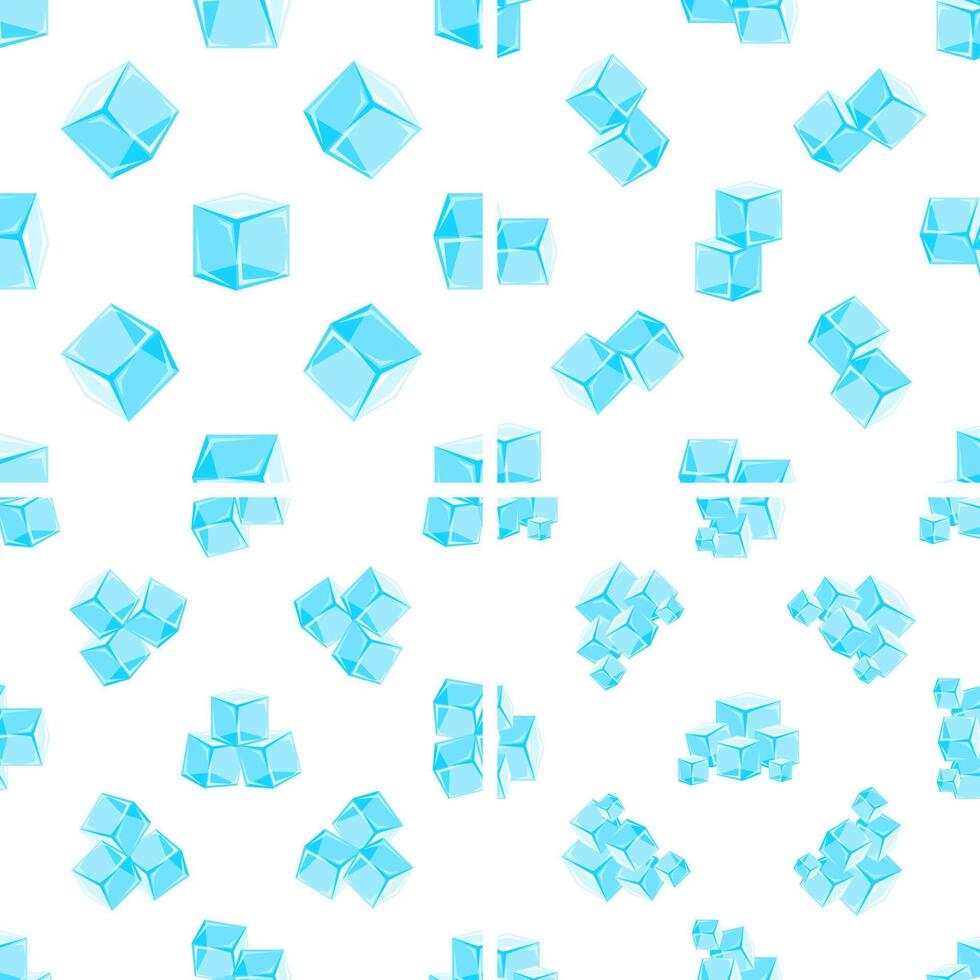 Seamless pattern of ice cubes forming different shapes on white background vector