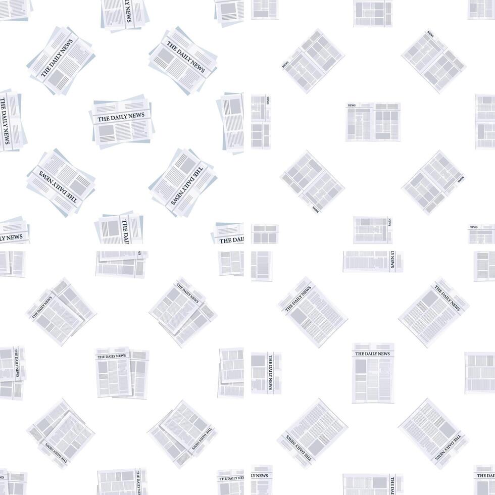 Seamless pattern of newspapers falling on white background, promoting daily news and information vector