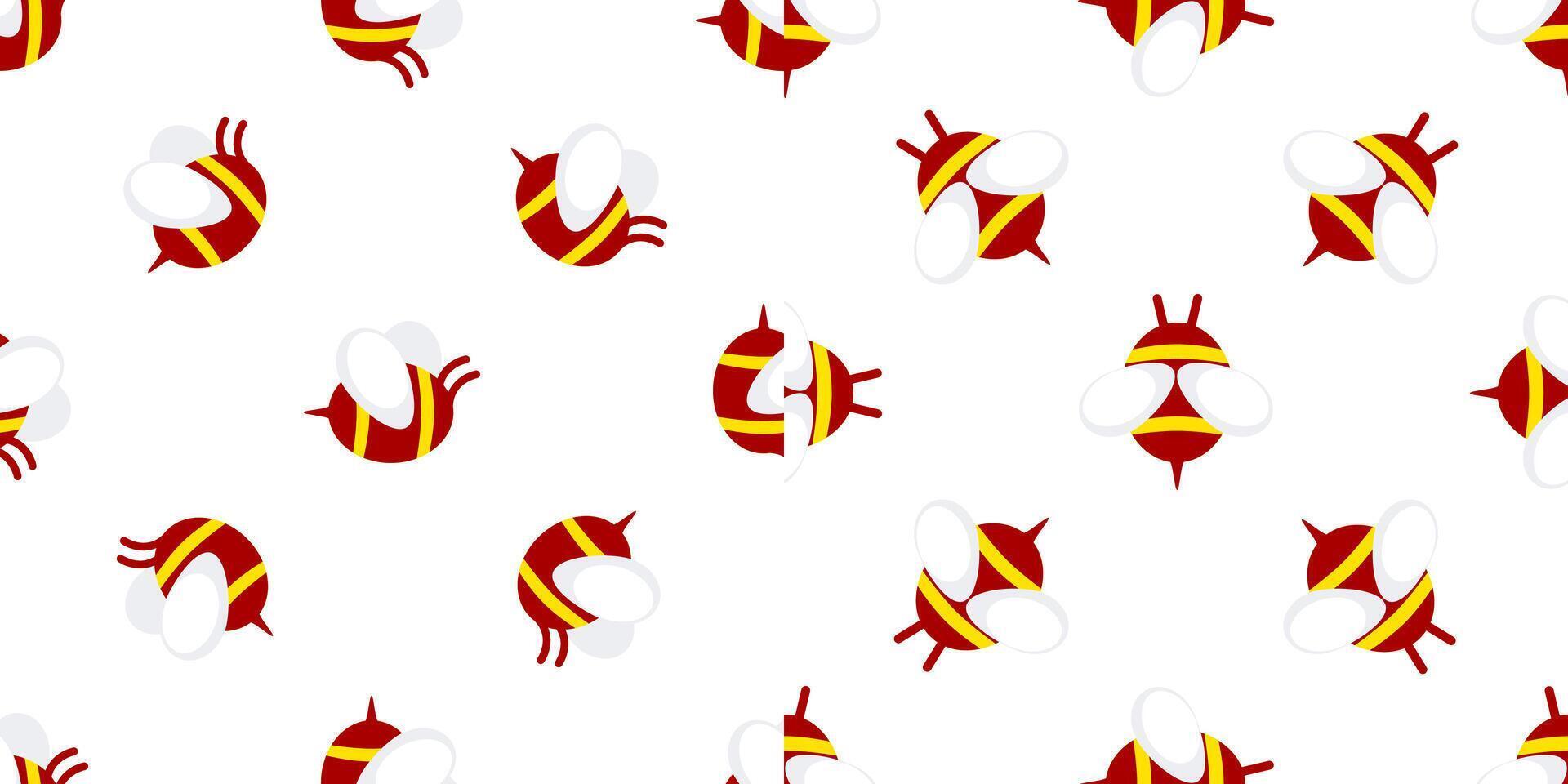 Red and Yellow Bees Seamless Pattern on White Background vector