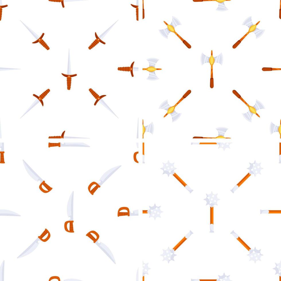 Seamless pattern featuring various medieval weapons, ideal for textile, wrapping paper, or wallpaper designs vector