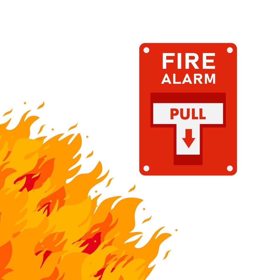 Fire alarm system and raging fire burning in the building vector