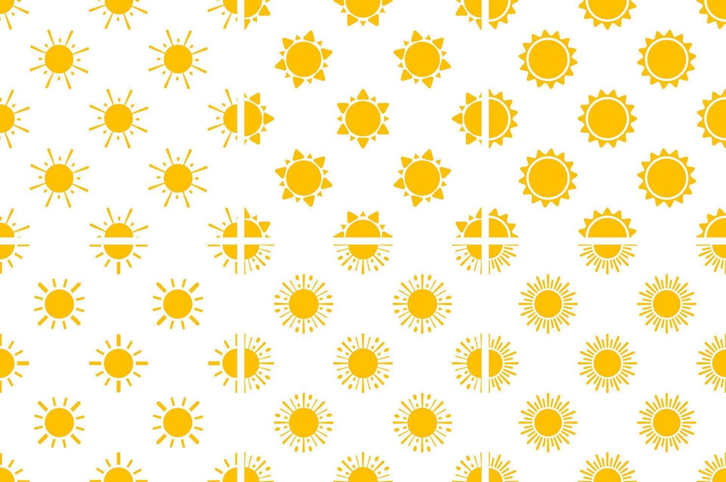 Seamless pattern of yellow suns shining brightly on white background vector