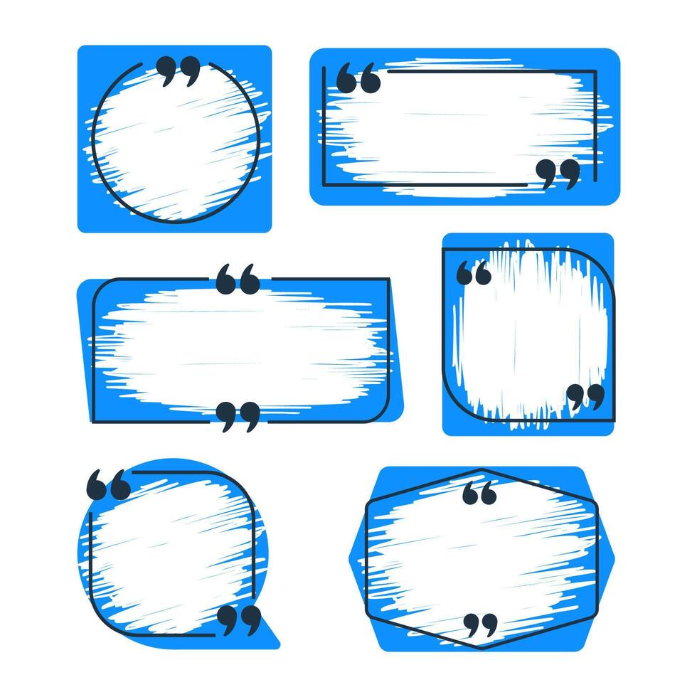 Set of quote frames with quotation marks showing various shapes and scribble filling vector