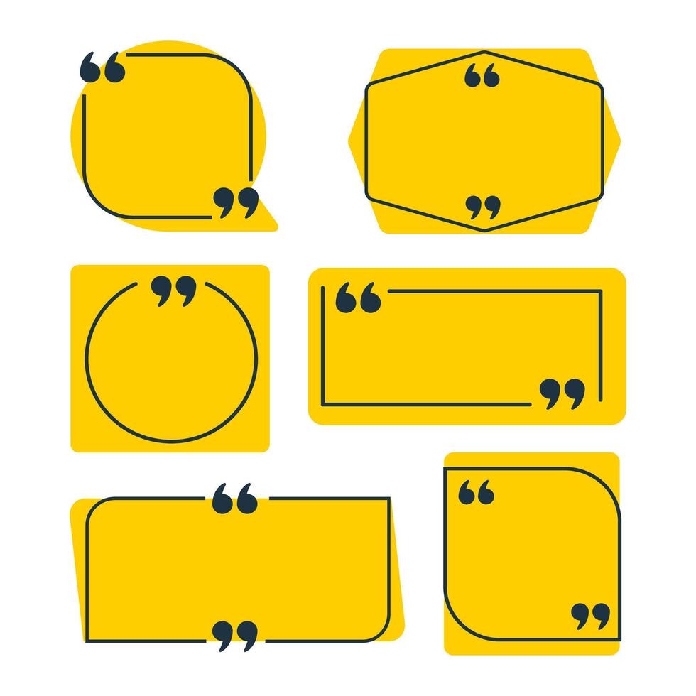 Set of yellow quote frames with quotation marks is showing a blank space for text vector