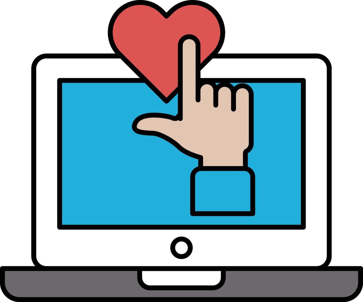 A hand pointing to a heart on a computer screen vector