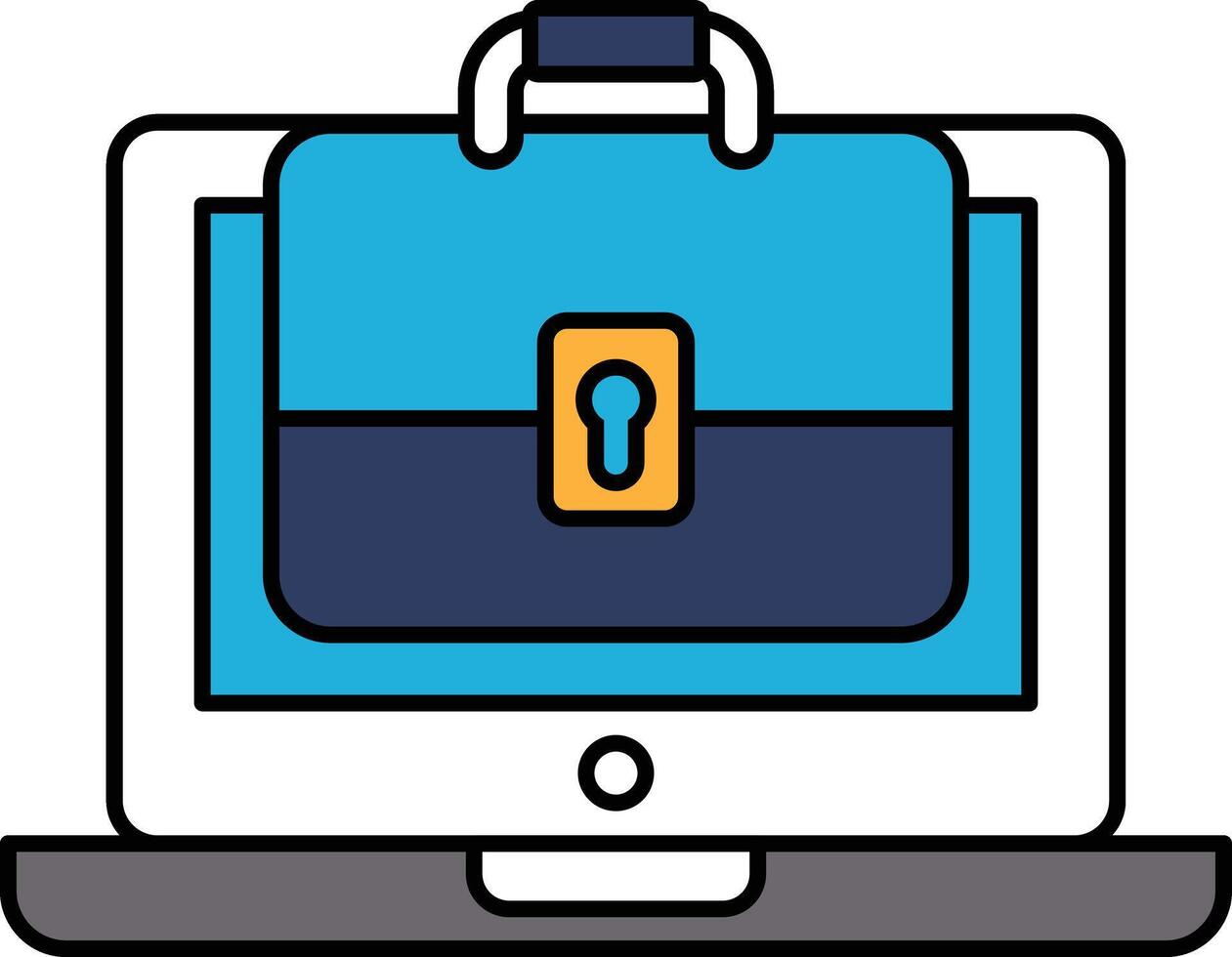 A laptop with a blue briefcase on it vector