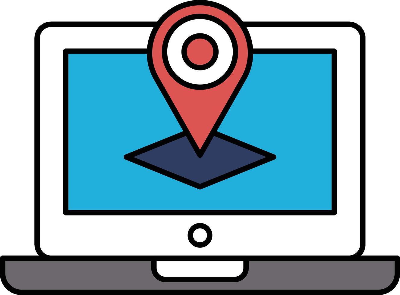 A laptop screen with a red dot on it and the word map below it vector