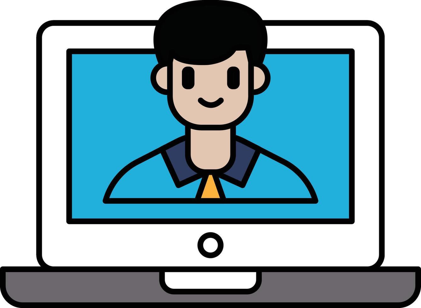 A cartoon man is smiling at the camera on a laptop vector