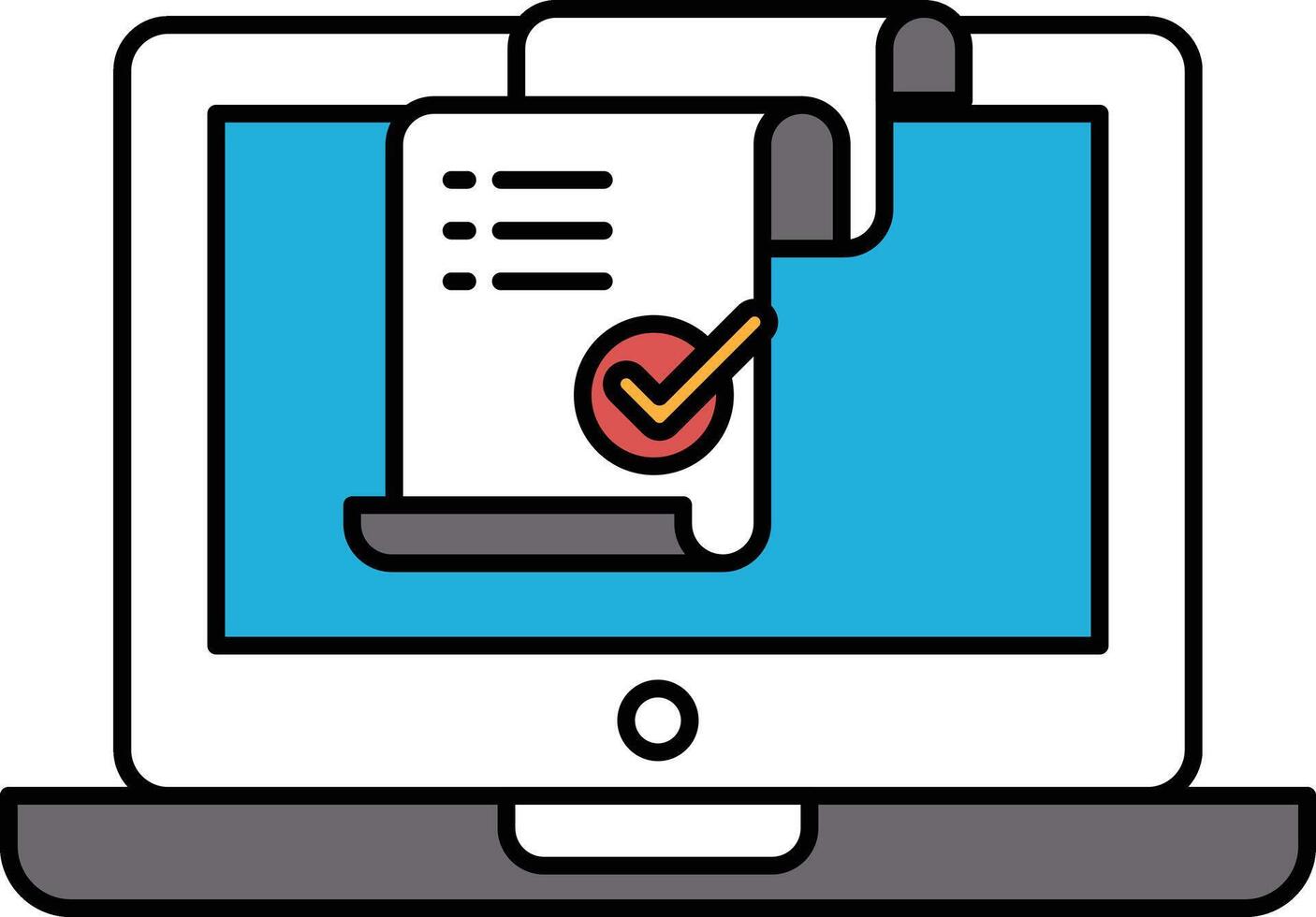 A laptop screen shows a piece of paper with a check mark on it vector