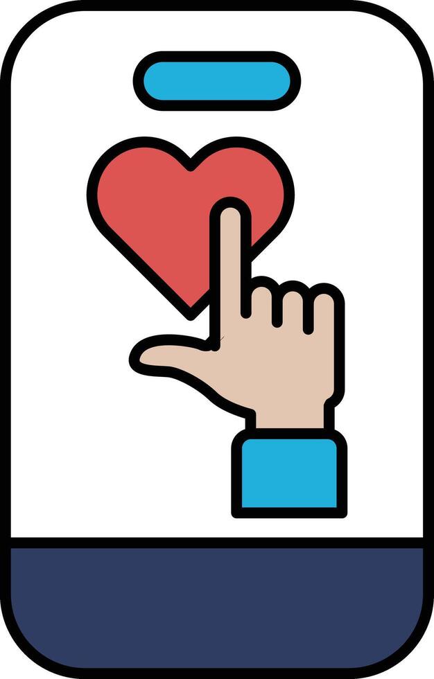 A hand pointing to a heart on a phone vector