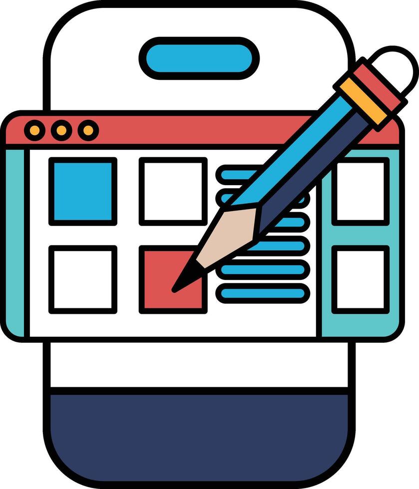 A pencil is drawn on a computer screen with a red box vector