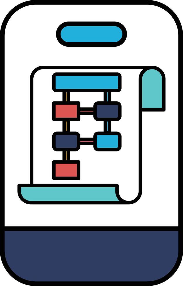 A phone with a blue and white background and a red vector