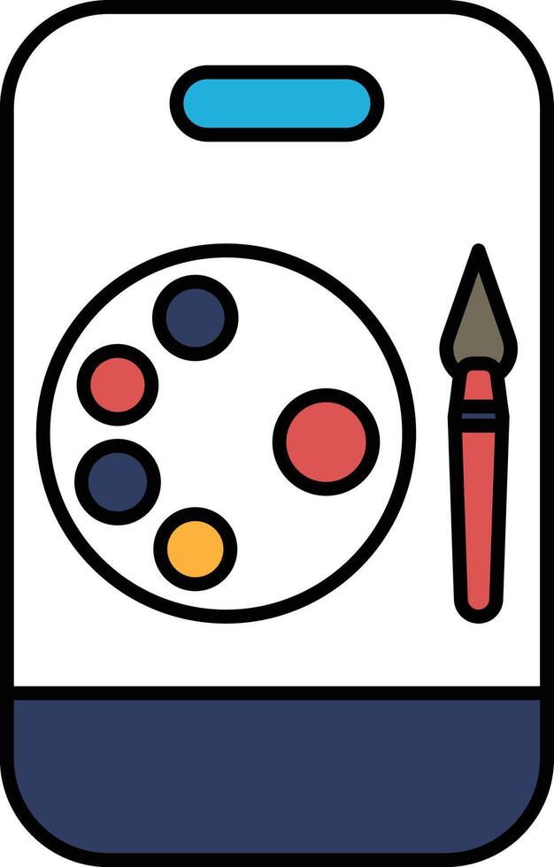 A white and blue cell phone with a red brush and a white palette vector