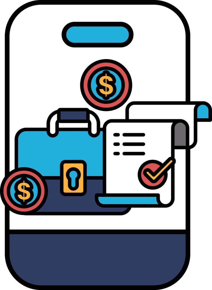 A phone screen with a suitcase, a piece of paper with a check on it vector