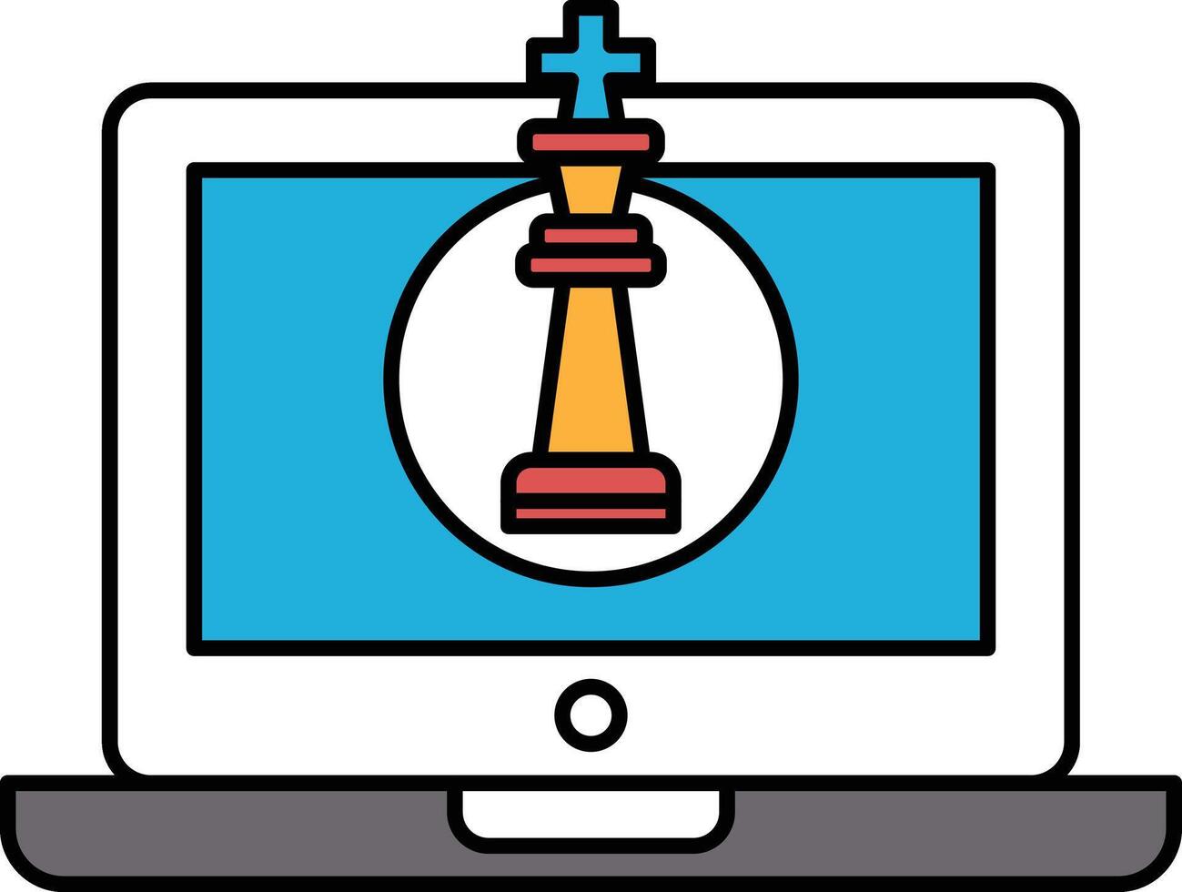 A laptop screen shows a chess piece on a blue background vector