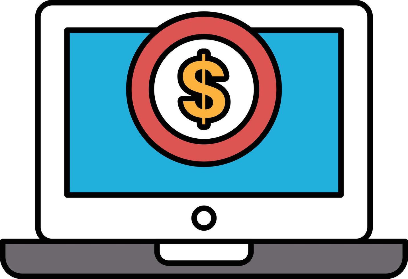 A computer monitor with a dollar sign in the middle and a red circle around it vector