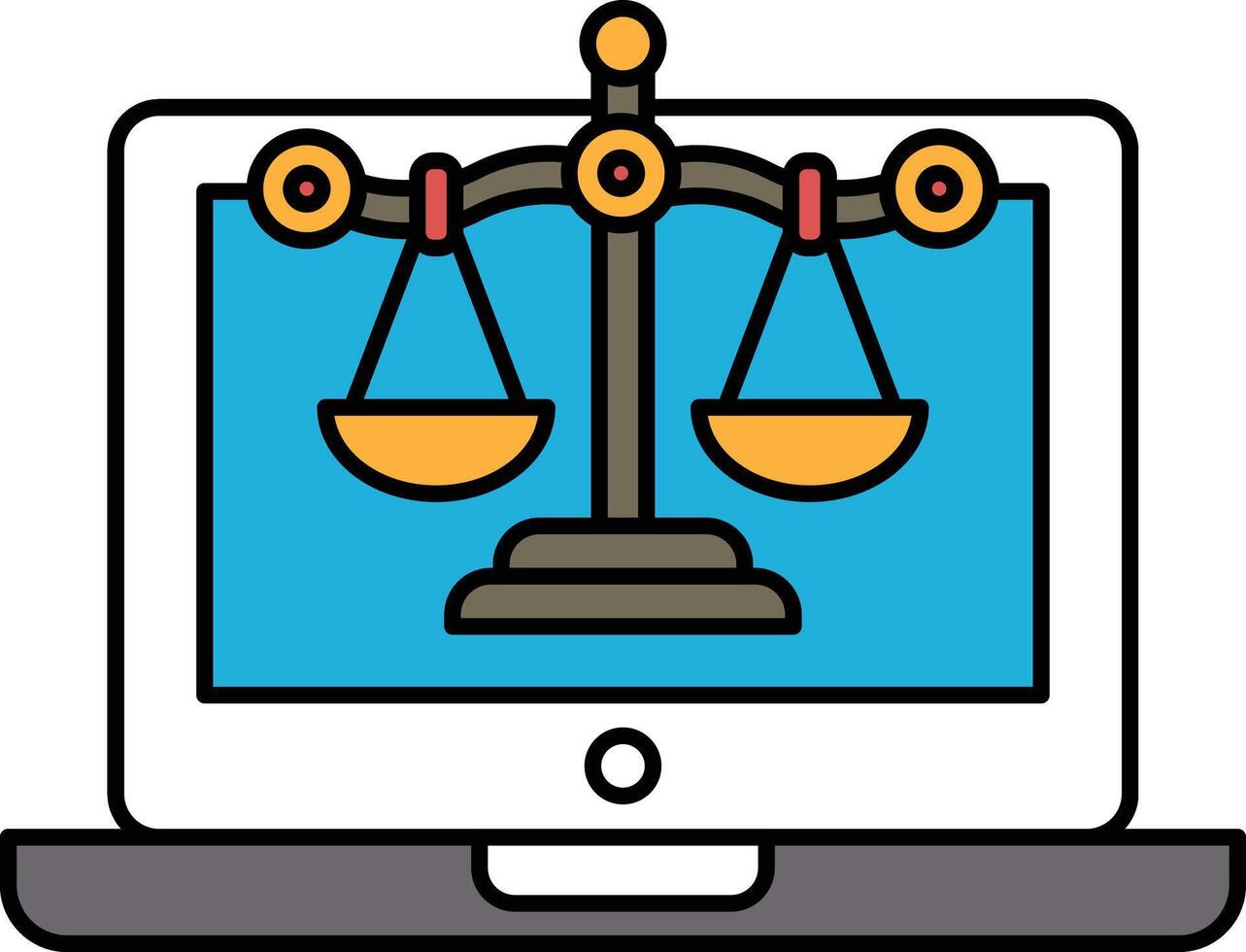 A laptop screen shows a scale with a black and yellow balance vector