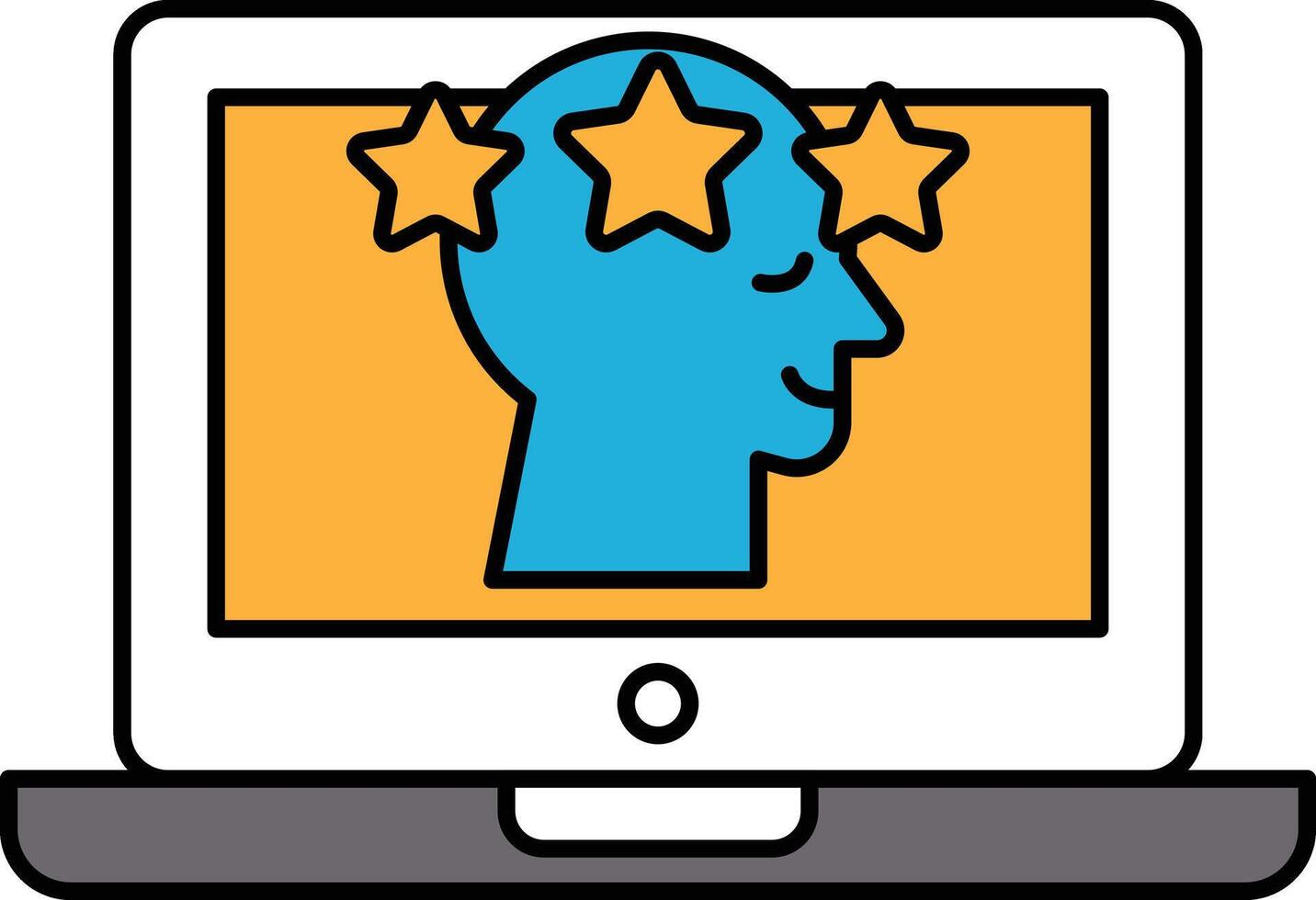 A computer monitor with a blue head and three stars on it vector