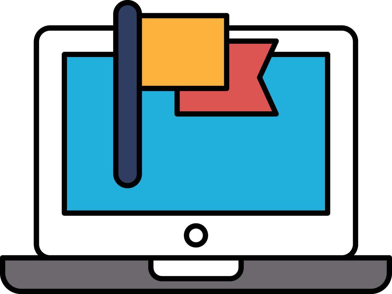 A laptop screen with a flag and a red and yellow bookmark vector
