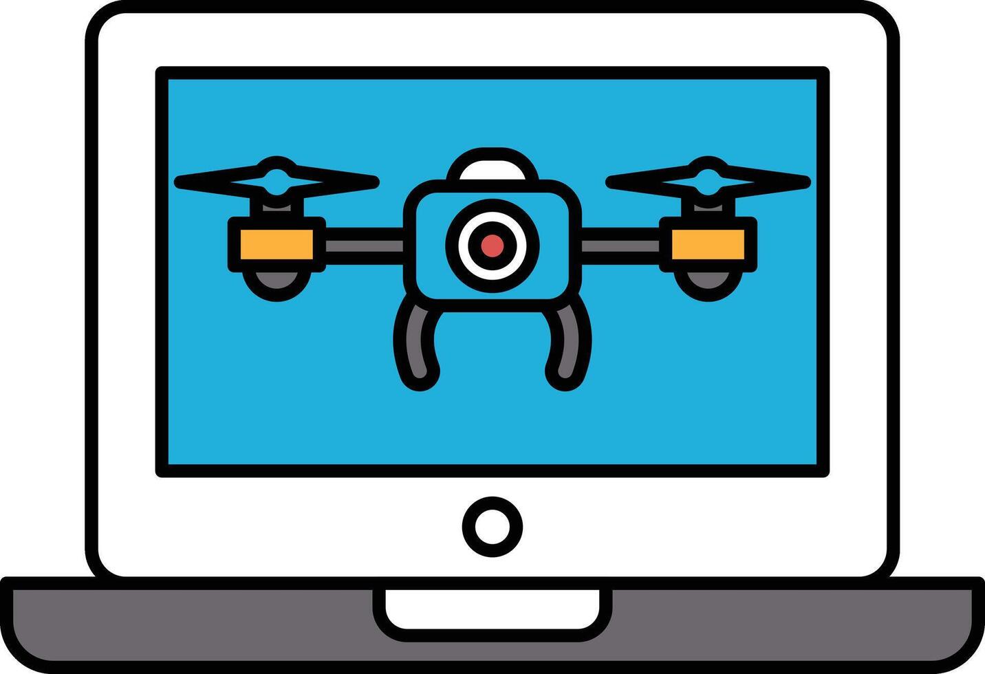 A blue and white drone is displayed on a laptop screen vector
