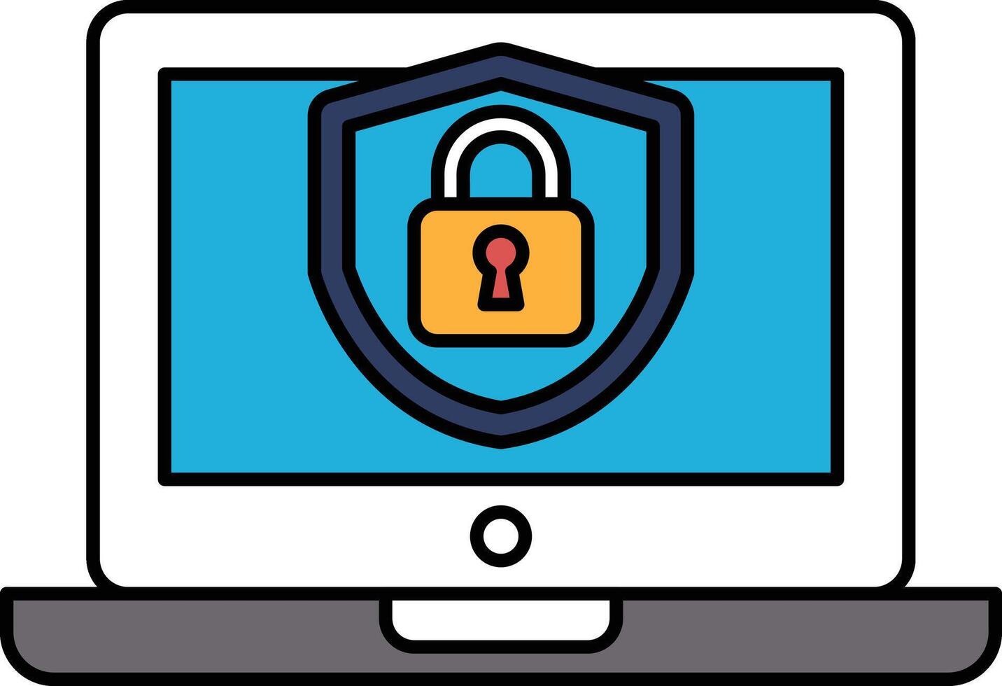 A laptop with a blue screen and a yellow lock on it vector