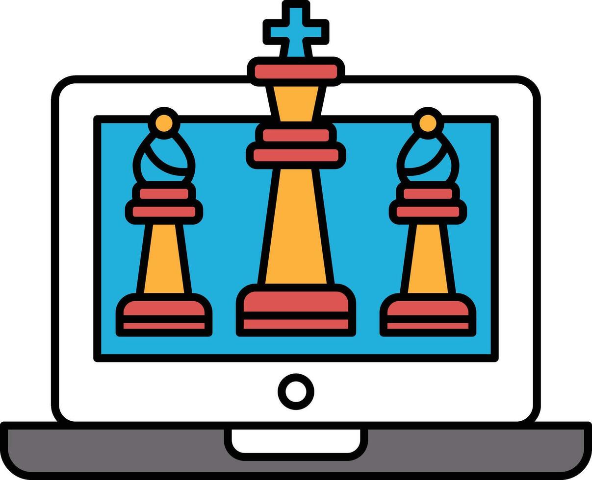 A laptop screen shows three chess pieces, with one of them being a king vector