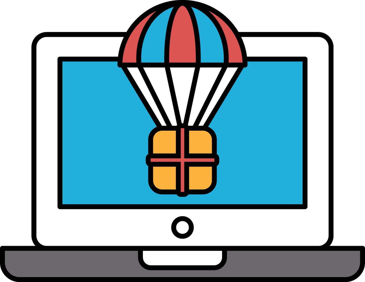 A laptop screen with a red, blue and white umbrella and a box on it vector