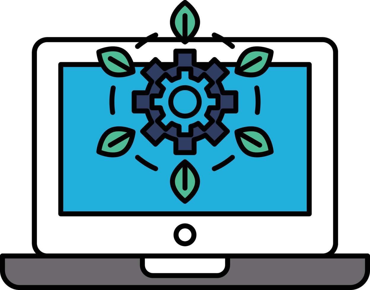 A computer monitor with a green gear on it vector