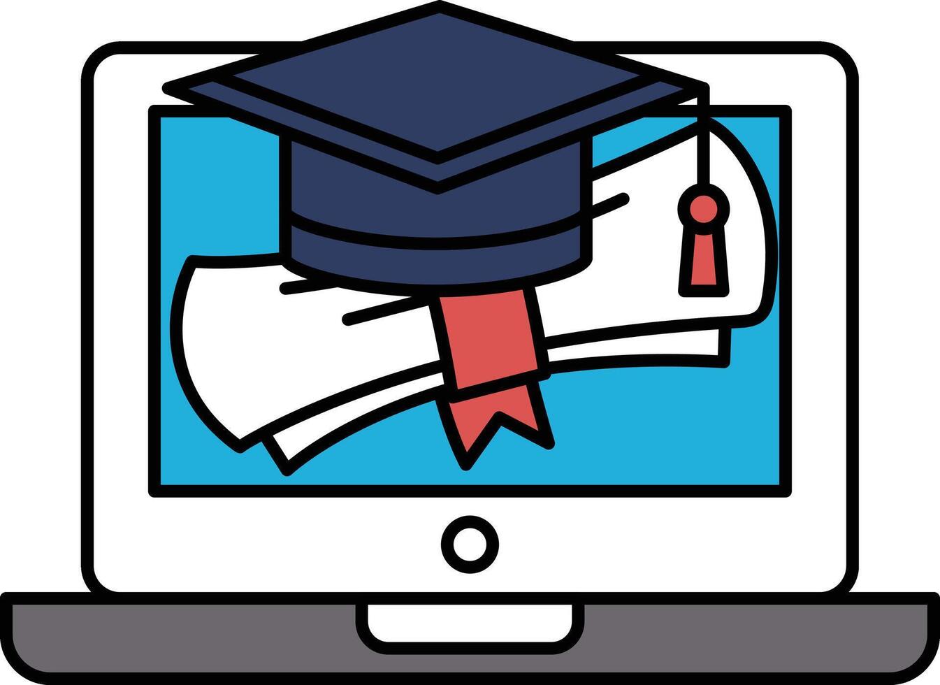 A laptop screen with a graduation cap and diploma on it vector