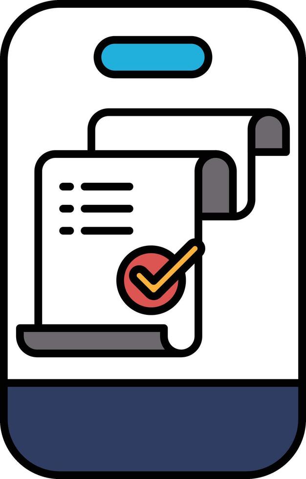 A phone screen with a check mark on a receipt vector