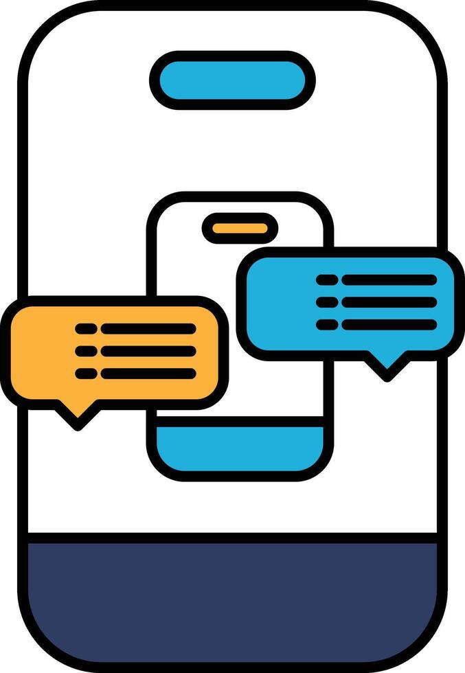A phone with two blue and orange chat bubbles on it vector