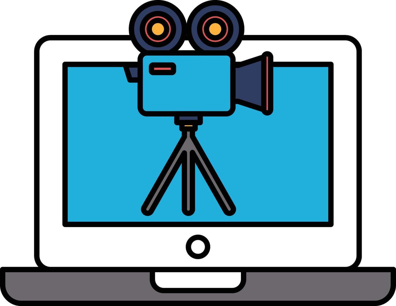A laptop screen shows a camera with a tripod vector