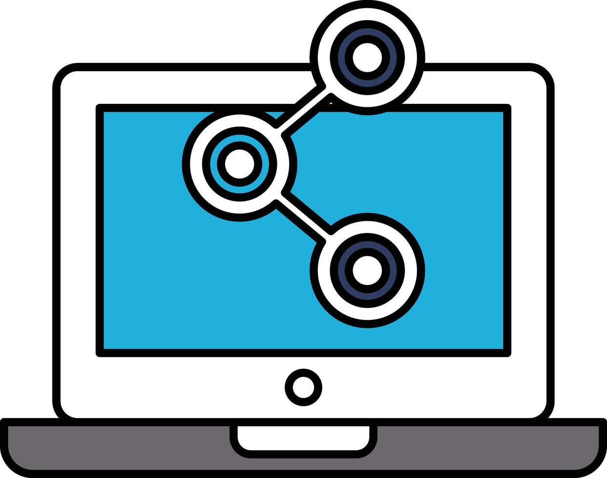 A computer monitor with a blue screen and three circles on it vector