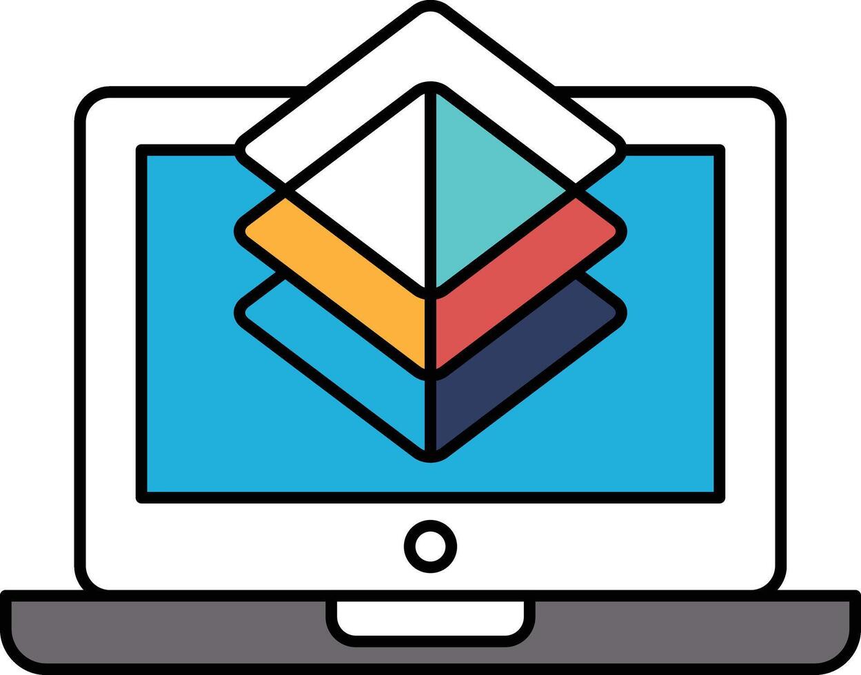 A laptop screen with a colorful cube on it vector