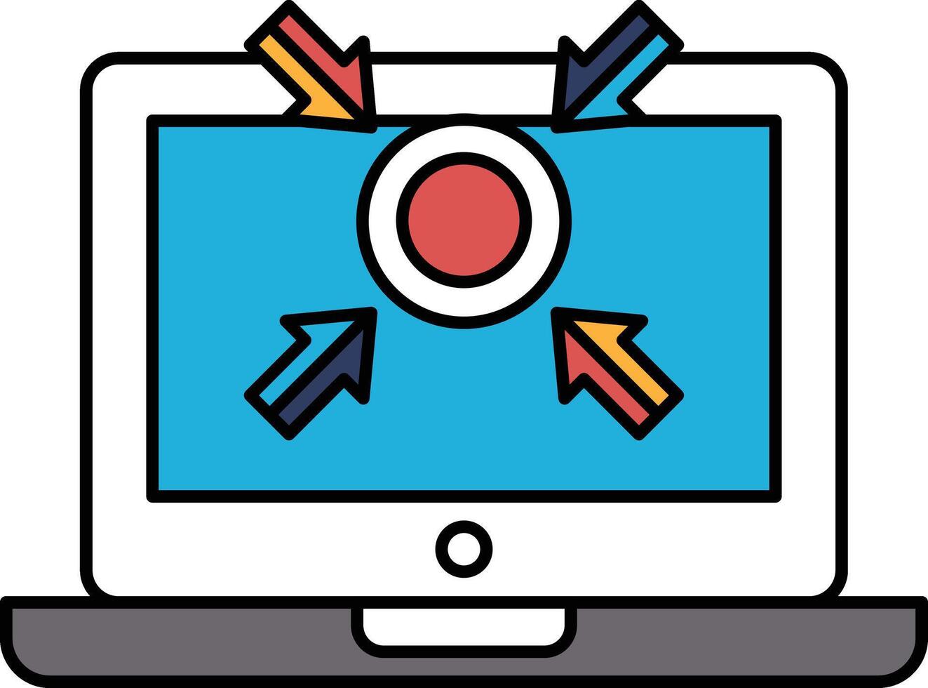 A computer monitor with a red circle in the middle and arrows pointing to it vector