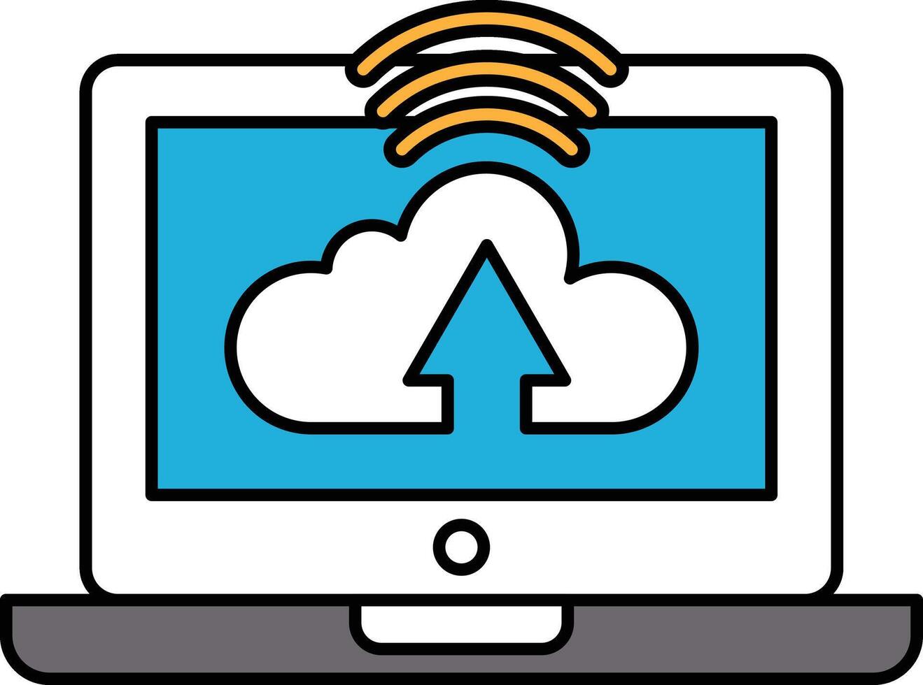 A laptop screen with a cloud icon and a downward arrow pointing to it vector