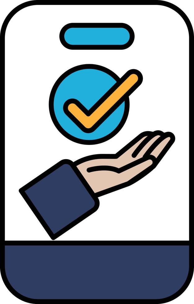 A hand holding a phone with a check mark on it vector