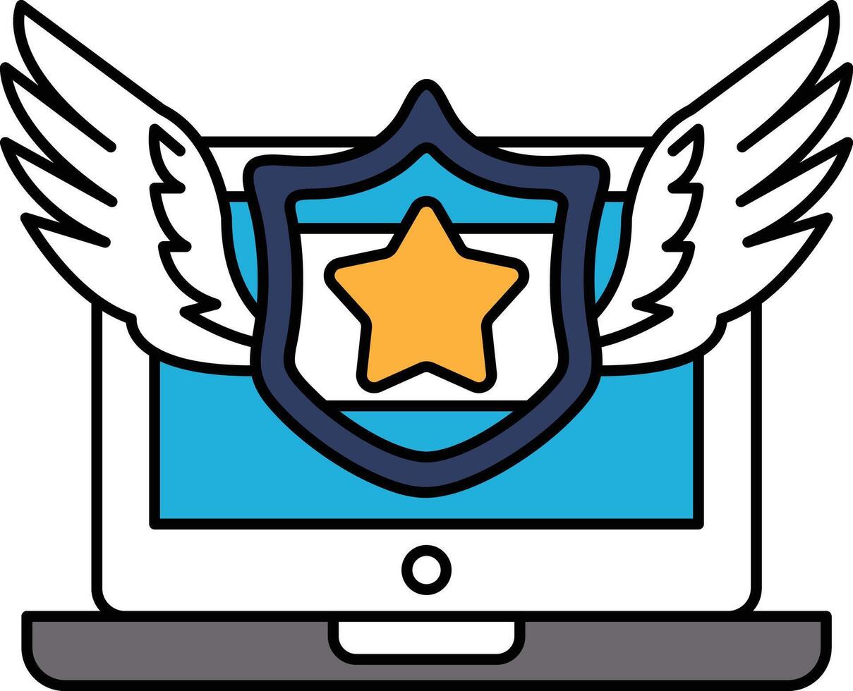 A computer screen with a shield and wings on it vector