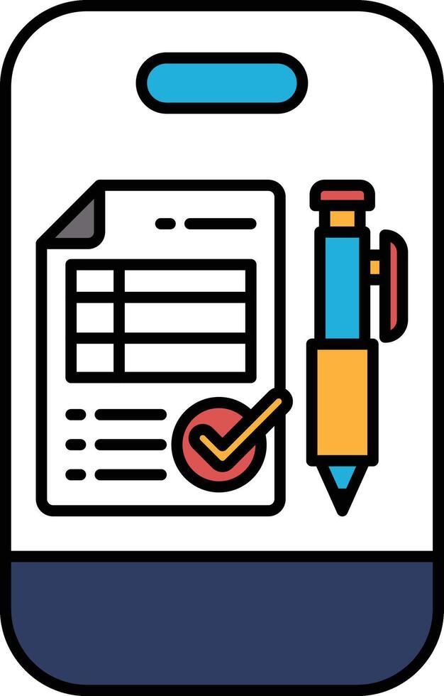 A phone with a pen and a piece of paper with a check mark on it vector