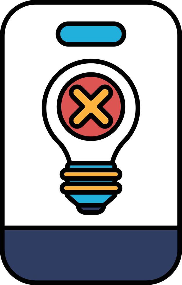 A phone with a light bulb on it and an X on it vector