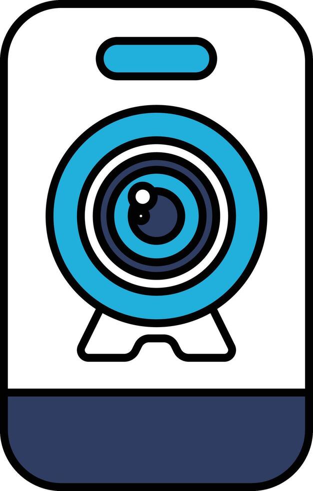 A blue and white camera with a blue lens vector