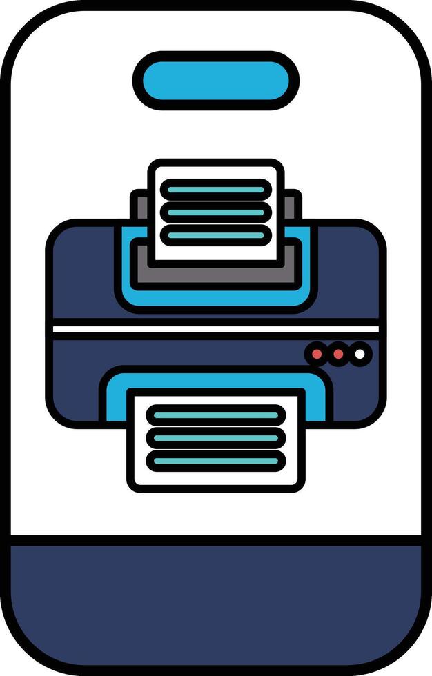 A blue and white cell phone with a printer on it vector