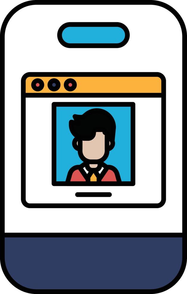 A man's face is displayed on a phone screen vector