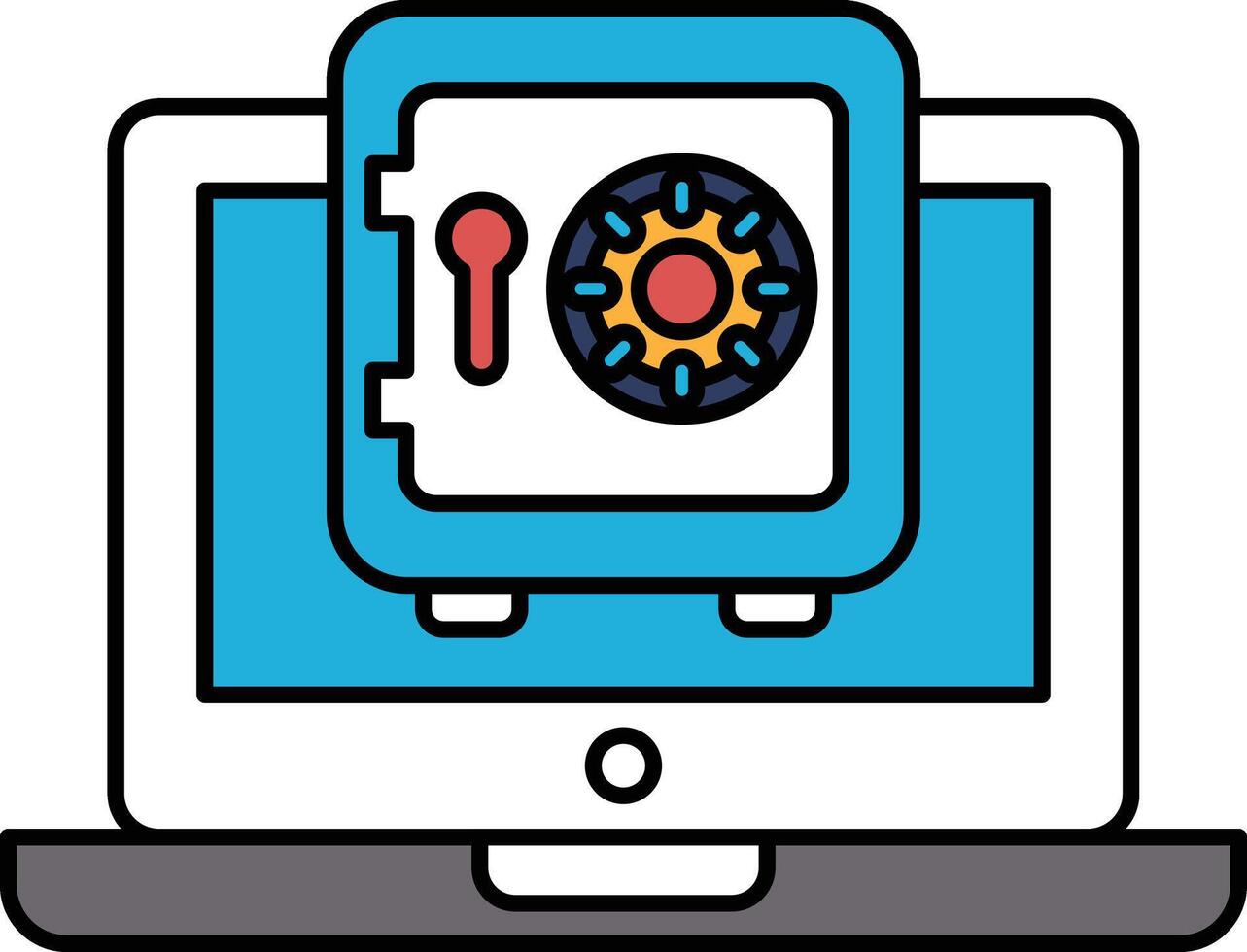 A blue and white laptop with a lock on it vector