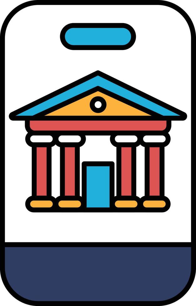 A building with red, blue and yellow pillars is shown on a phone vector