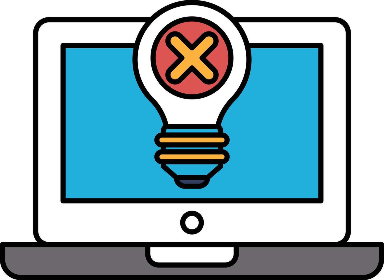 A computer monitor with a light bulb on it and an X on it vector