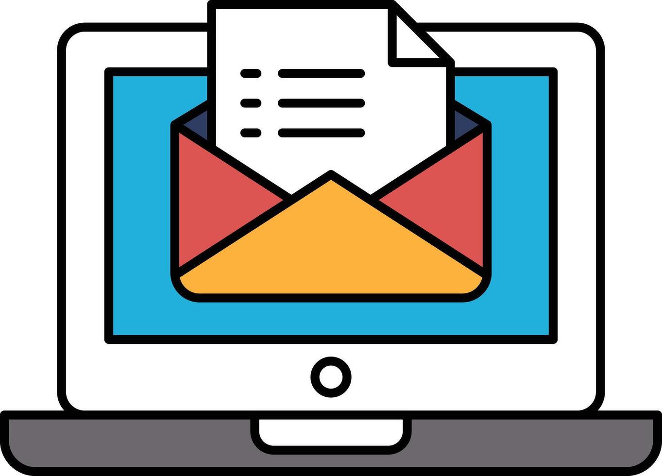 A laptop screen shows an email with a red envelope on it vector