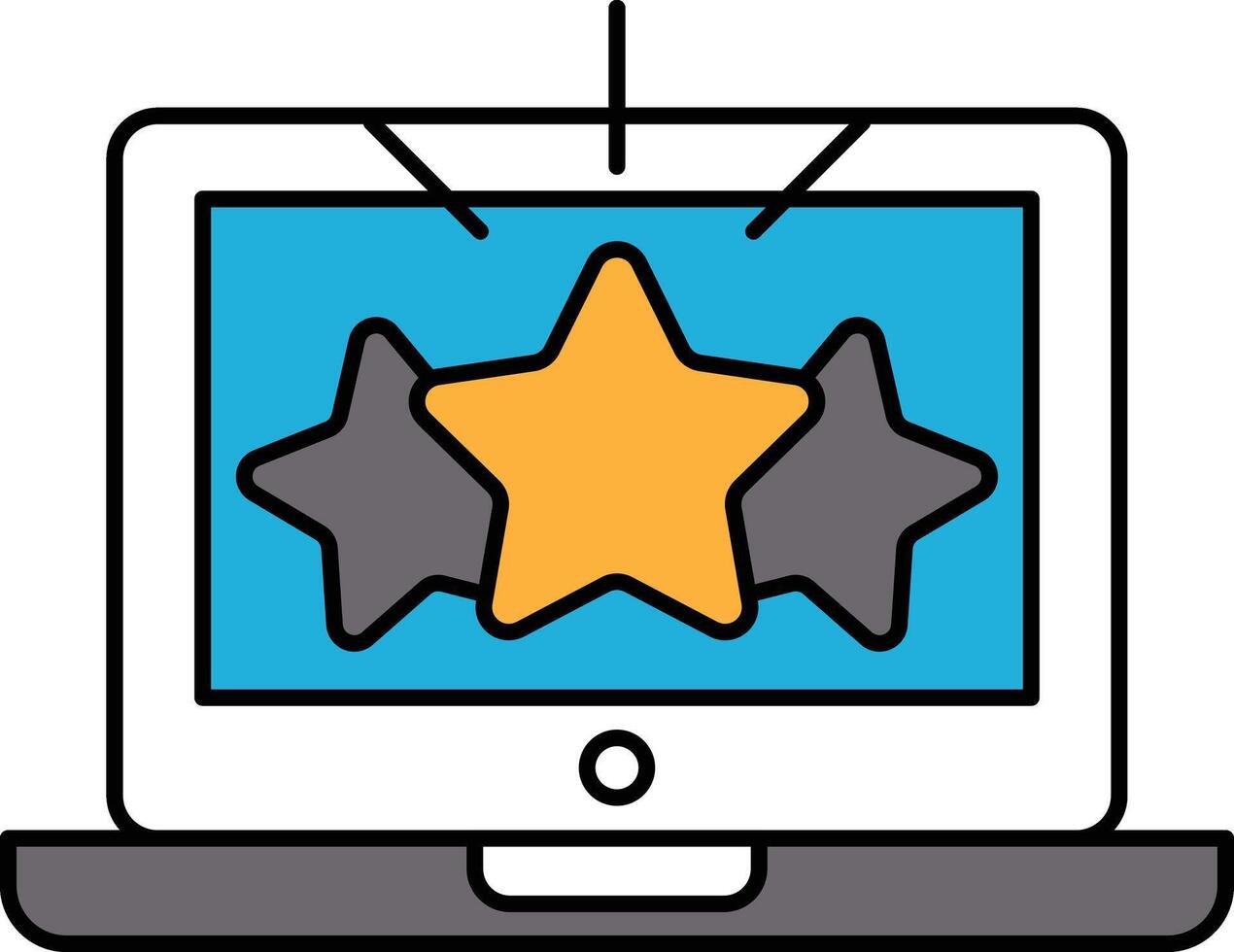 A laptop screen with three stars and a star with a yellow outline vector